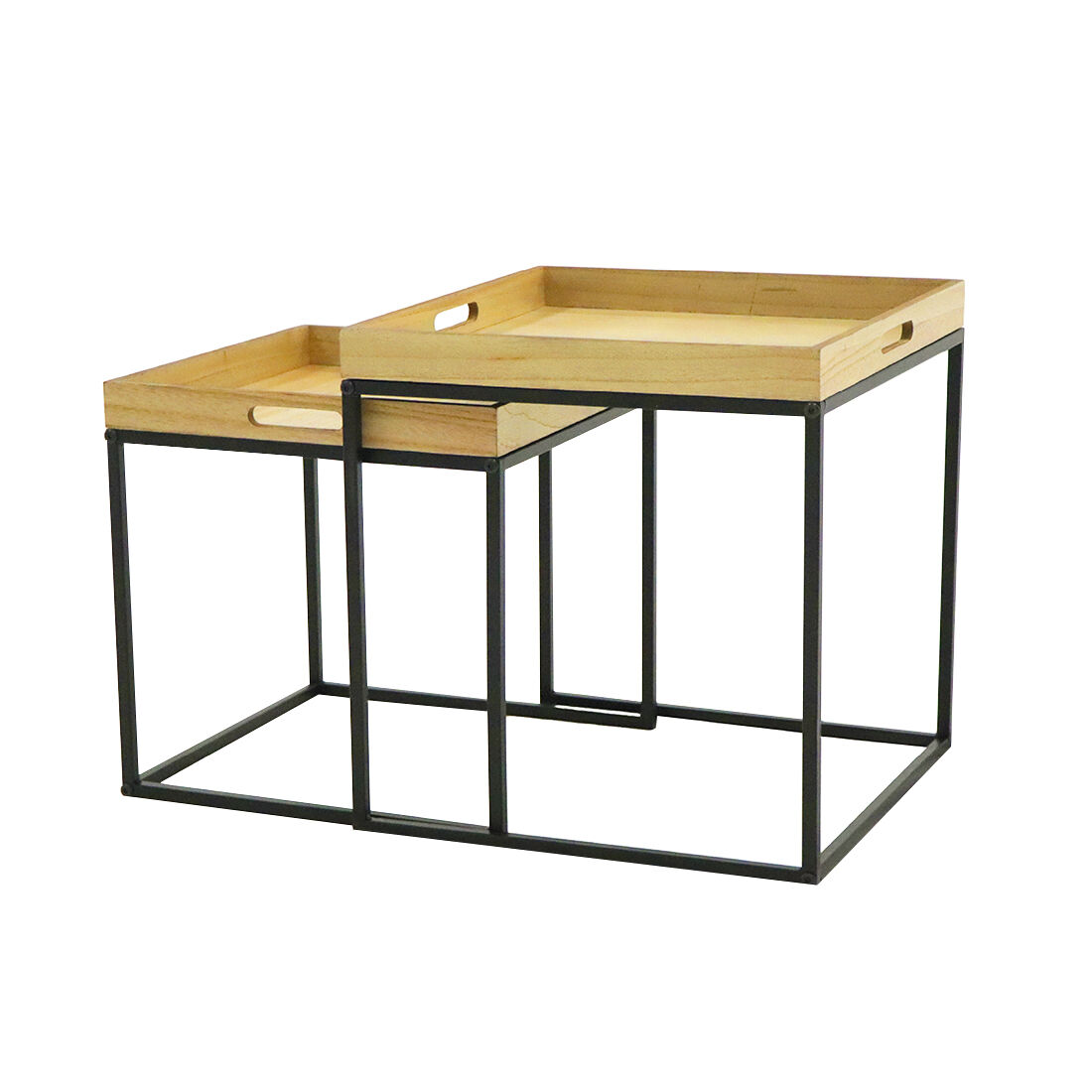 Acomoda textil – conjunto de 2 mesitas auxiliares de madera. set mesas nido para café cuadradas de metal para decoración en salón, dormitorio y oficina. (set 2 mesas)