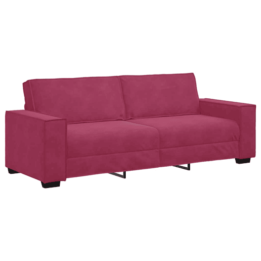 Sofá de 3 lugares - Sofá fixo veludo 180 cm vermelho tinto