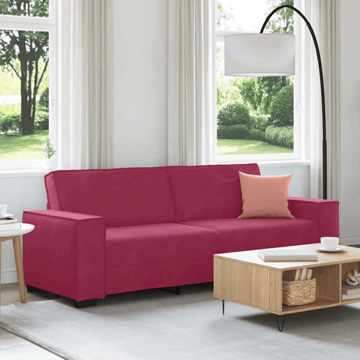 Sofá de 3 lugares - Sofá fixo veludo 180 cm vermelho tinto
