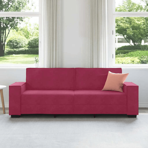 Sofá de 3 lugares - Sofá fixo veludo 180 cm vermelho tinto