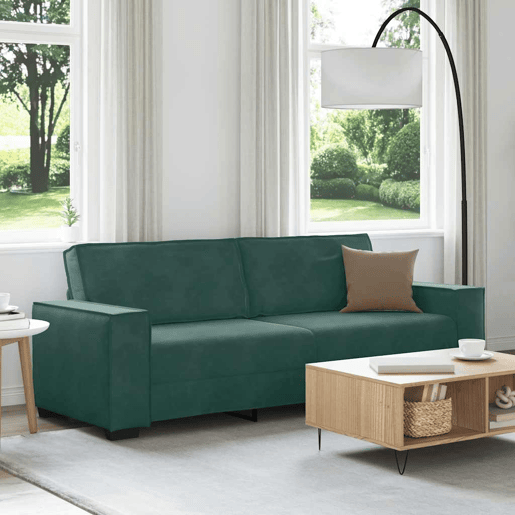 Sofá de 3 lugares - Sofá fixo 180 cm veludo verde-escuro