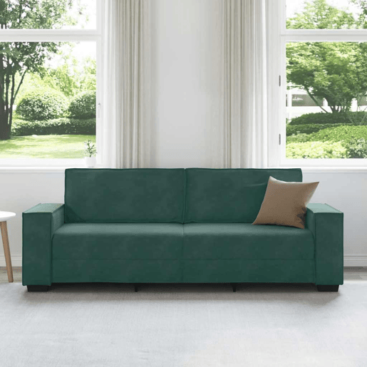 Sofá de 3 lugares - Sofá fixo 180 cm veludo verde-escuro