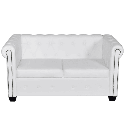 Sofá Chesterfield de 2 lugares - Sofá fixo em couro artificial branco
