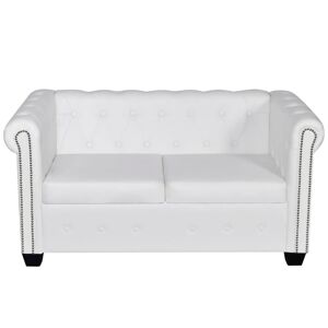Sofá Chesterfield de 2 lugares - Sofá fixo em couro artificial branco