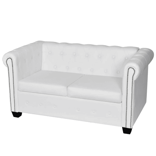 Sofá Chesterfield de 2 lugares - Sofá fixo em couro artificial branco