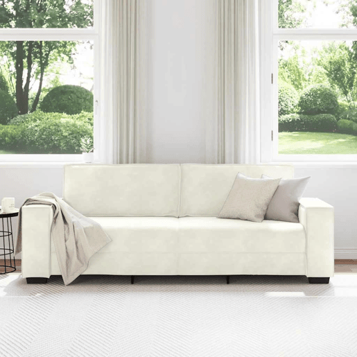 Sofá de 3 lugares - Sofá fixo 180 cm veludo cor creme
