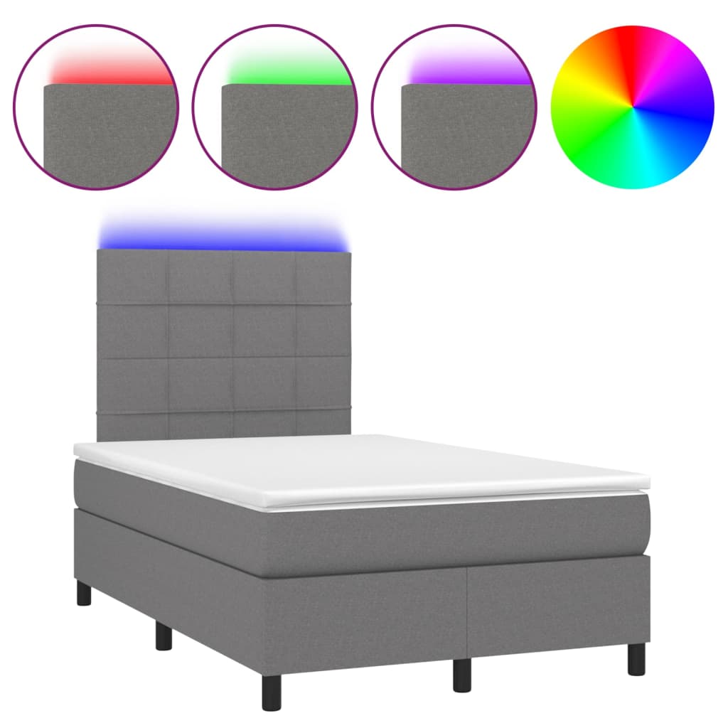 Cama box spring con colchón y led tela gris oscuro 120x200 cm bloques con cuadros