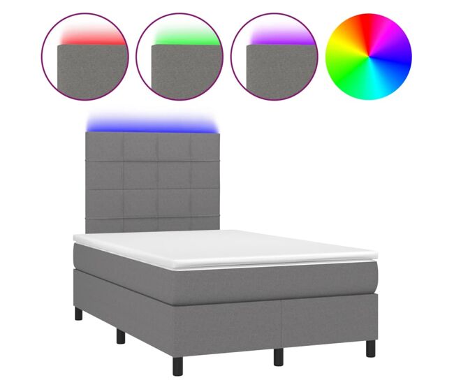 Cama box spring con colchón y led tela gris oscuro 120x200 cm bloques con cuadros