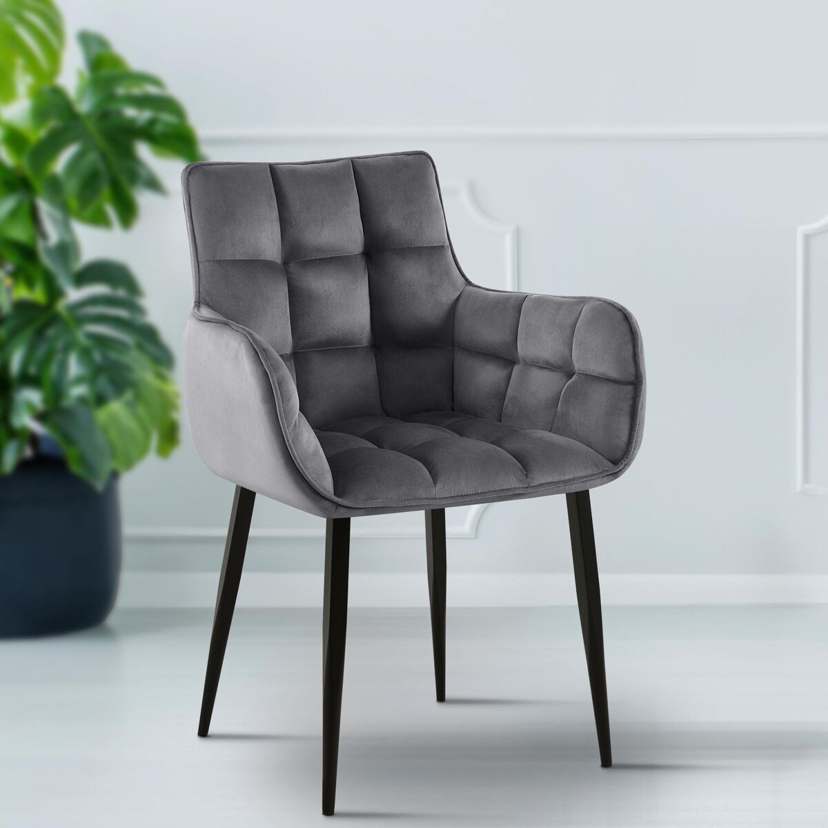 silla de comedor de terciopelo tirana gris oscuro 59x62x87 cm