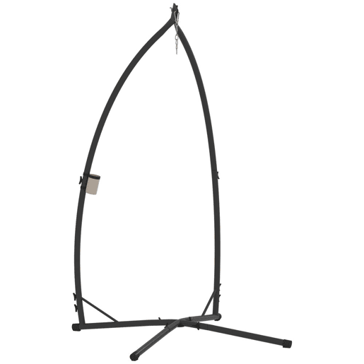 Outsunny Suporte para Cadeira Suspensa Altura 215 cm com Estrutura de Aço Base Estável e Suporte para Copos Suporte para Cadeira de Baloiço para Pátio Jardim Varanda Carga 150 kg 105x105x215 cm Preto