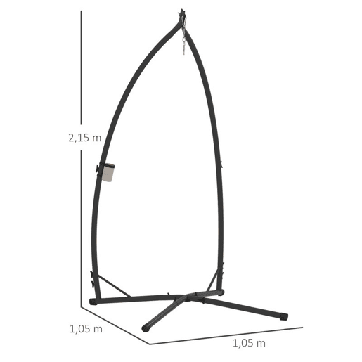 Outsunny Suporte para Cadeira Suspensa Altura 215 cm com Estrutura de Aço Base Estável e Suporte para Copos Suporte para Cadeira de Baloiço para Pátio Jardim Varanda Carga 150 kg 105x105x215 cm Preto