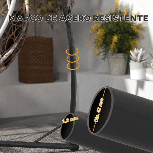 Outsunny Suporte para Cadeira Suspensa Altura 215 cm com Estrutura de Aço Base Estável e Suporte para Copos Suporte para Cadeira de Baloiço para Pátio Jardim Varanda Carga 150 kg 105x105x215 cm Preto
