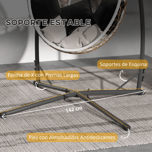 Outsunny Suporte para Cadeira Suspensa Altura 215 cm com Estrutura de Aço Base Estável e Suporte para Copos Suporte para Cadeira de Baloiço para Pátio Jardim Varanda Carga 150 kg 105x105x215 cm Preto
