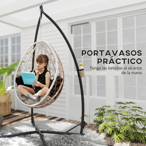 Outsunny Suporte para Cadeira Suspensa Altura 215 cm com Estrutura de Aço Base Estável e Suporte para Copos Suporte para Cadeira de Baloiço para Pátio Jardim Varanda Carga 150 kg 105x105x215 cm Preto