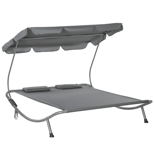 Outsunny Espreguiçadeira Dupla de Jardim com Toldo Ajustável Espreguiçadeira de Jardim com 2 Almofadas para 2 Pessoas Espreguiçadeira de Piscina com 2 Rodas 200x175x134 cm Cinza