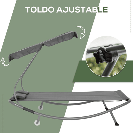 Outsunny Espreguiçadeira Dupla de Jardim com Toldo Ajustável Espreguiçadeira de Jardim com 2 Almofadas para 2 Pessoas Espreguiçadeira de Piscina com 2 Rodas 200x175x134 cm Cinza