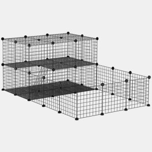 PawHut Recinto para Pequenos Animais Recinto Metálico para Animais com Forma Personalizável para Coelhos Porquinho da Índia 175x105x70 cm Preto