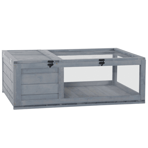 PawHut Casa para Tartarugas de Madeira Terrario para Reptéis com Teto de Malha Painéis Laterais Transparentes e Trava de Segurança 91x60,5x32 cm Cinza