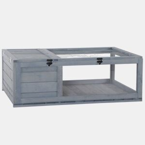 PawHut Casa para Tartarugas de Madeira Terrario para Reptéis com Teto de Malha Painéis Laterais Transparentes e Trava de Segurança 91x60,5x32 cm Cinza