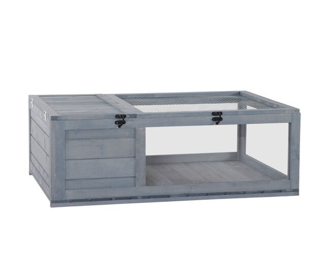 Pawhut casa para tortugas de madera, terrario para reptiles con techo de malla, paneles laterales transparentes extraíbles y pestillo de seguridad,
