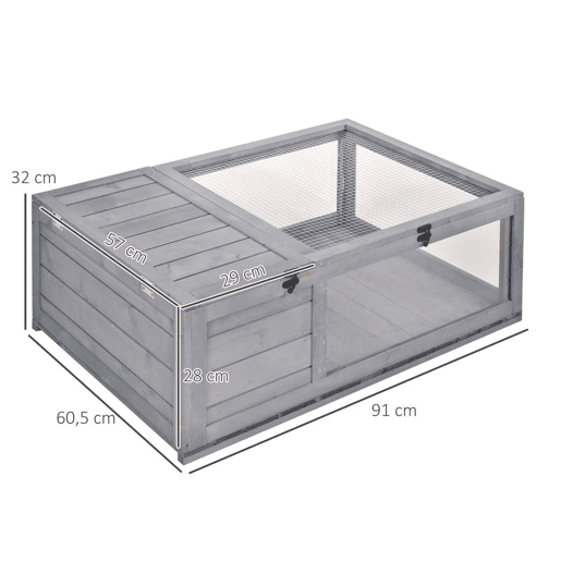 PawHut Casa para Tartarugas de Madeira Terrario para Reptéis com Teto de Malha Painéis Laterais Transparentes e Trava de Segurança 91x60,5x32 cm Cinza