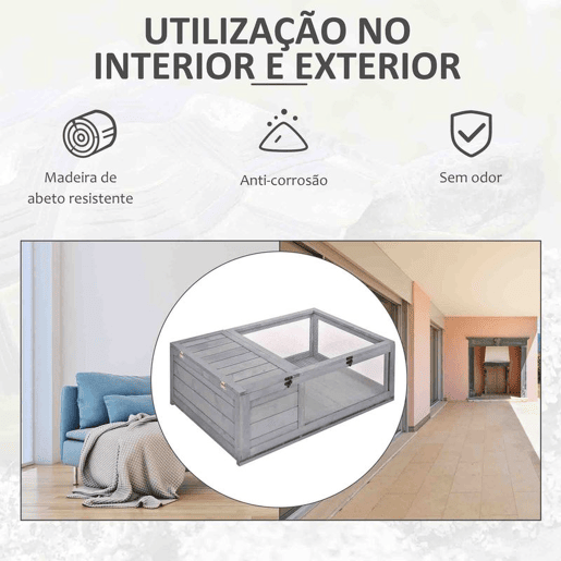 PawHut Casa para Tartarugas de Madeira Terrario para Reptéis com Teto de Malha Painéis Laterais Transparentes e Trava de Segurança 91x60,5x32 cm Cinza