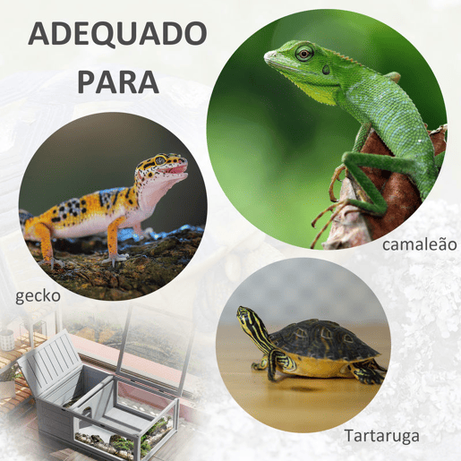 PawHut Casa para Tartarugas de Madeira Terrario para Reptéis com Teto de Malha Painéis Laterais Transparentes e Trava de Segurança 91x60,5x32 cm Cinza