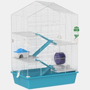 PawHut Gaiola para Hamster de 5 Níveis Casa para Animais Pequenos com Plataformas Comedouro Bebedouro Casa Rampa e Rodas de Exercícios 58x36x81 cm Azul Claro