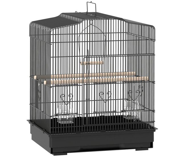 Pawhut jaula para pájaros, jaula de acero para pájaros con puertas, 2 comederos, 2 perchas, columpio, bandeja extraíble y asa de transporte, para loro