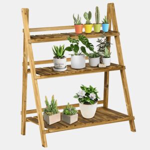 Outsunny Suporte para Plantas de Madeira com 3 Níveis Estante para Plantas Dobrável Suporte para Vasos de Plantas para Interior e Exterior Jardim Varanda 80x37x93 cm Madeira