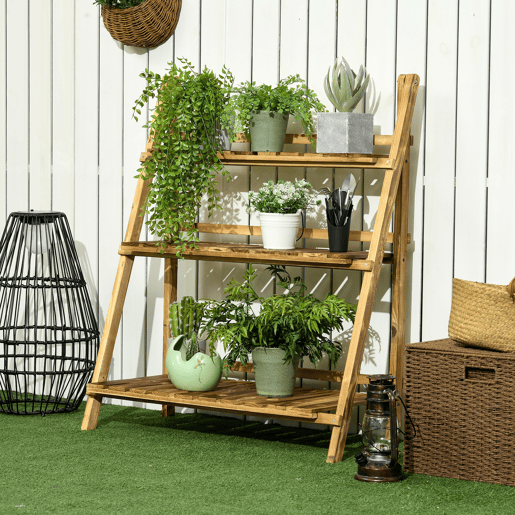 Outsunny Suporte para Plantas de Madeira com 3 Níveis Estante para Plantas Dobrável Suporte para Vasos de Plantas para Interior e Exterior Jardim Varanda 80x37x93 cm Madeira