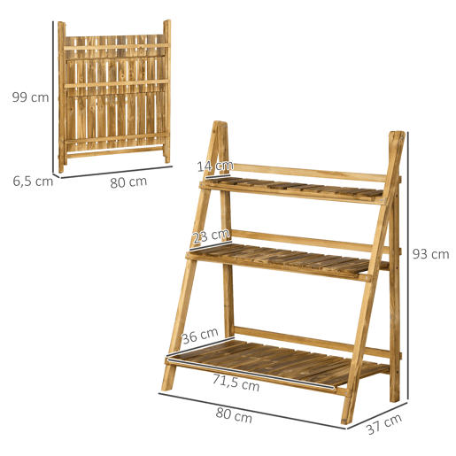 Outsunny Suporte para Plantas de Madeira com 3 Níveis Estante para Plantas Dobrável Suporte para Vasos de Plantas para Interior e Exterior Jardim Varanda 80x37x93 cm Madeira