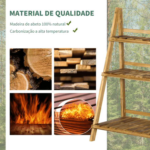 Outsunny Suporte para Plantas de Madeira com 3 Níveis Estante para Plantas Dobrável Suporte para Vasos de Plantas para Interior e Exterior Jardim Varanda 80x37x93 cm Madeira