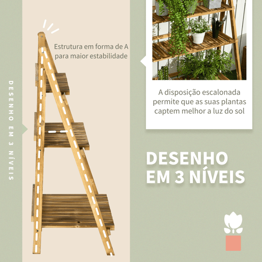 Outsunny Suporte para Plantas de Madeira com 3 Níveis Estante para Plantas Dobrável Suporte para Vasos de Plantas para Interior e Exterior Jardim Varanda 80x37x93 cm Madeira