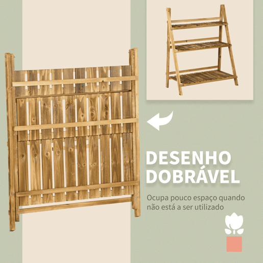 Outsunny Suporte para Plantas de Madeira com 3 Níveis Estante para Plantas Dobrável Suporte para Vasos de Plantas para Interior e Exterior Jardim Varanda 80x37x93 cm Madeira