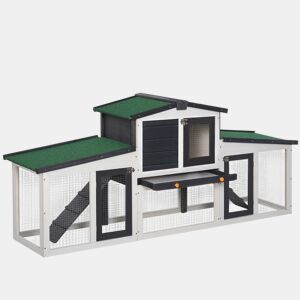 PawHut Coelheira de Madeira Gaiola para Coelhos com Teto Rebatível Escada e Bandeja Amovível Coelheira para Exterior 197x49x86 cm Cinza
