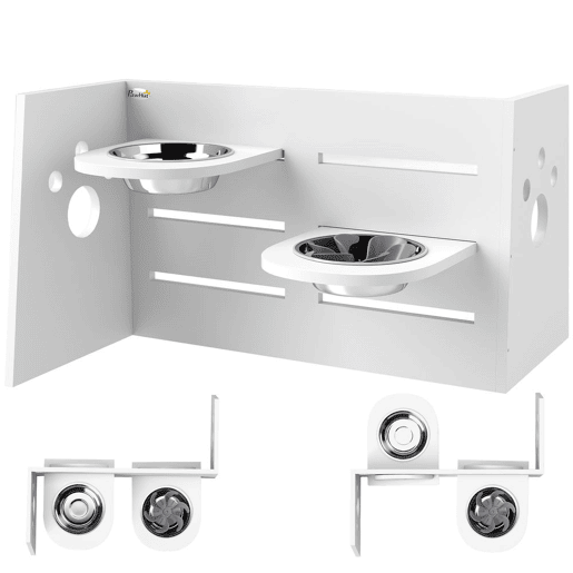 PawHut Comedouro para Cães Elevado Comedouro para Animais com 3 Alturas 2 Tigelas 2x1L e Sistema de Alimentação Lenta para Cães Pequenos Médios e Grandes 63x58,5x40 cm Branco