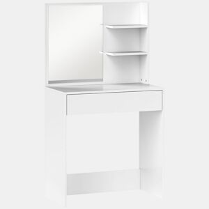 HOMCOM Toucador de Maquilhagem com Espelho Mesa de Maquilhagem com Gaveta e Prateleiras Abertas Toucador para Dormitório 75x40x137 cm Branco