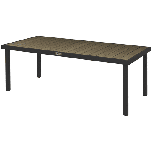 Outsunny Mesa de Jardim Retangular Mesa de Exterior para 8 Pessoas com Bancada de Ripas e Estrutura de Alumínio para Terraço Balcão 190x90x74 cm Preto e Madeira