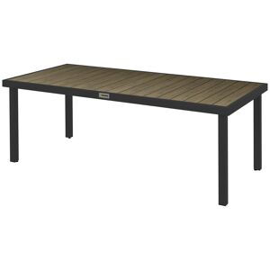 Outsunny Mesa de Jardim Retangular Mesa de Exterior para 8 Pessoas com Bancada de Ripas e Estrutura de Alumínio para Terraço Balcão 190x90x74 cm Preto e Madeira