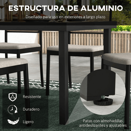 Outsunny Mesa de Jardim Retangular Mesa de Exterior para 8 Pessoas com Bancada de Ripas e Estrutura de Alumínio para Terraço Balcão 190x90x74 cm Preto e Madeira