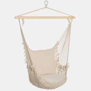 Outsunny Cadeira Suspensa Cadeira Rede Suspensa com 2 Almofadas de Algodão Barra de Madeira Cadeira Suspensa Baloiço para Interior e Exterior Carga 120 kg 120x90 cm Creme