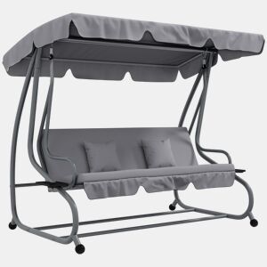 Outsunny Baloiço de Jardim Exterior de 3 Lugares Conversível em Cama 2 em 1 com Toldo Ajustável, Suportes Laterais e 2 Almofadas, Capacidade de 340 kg, 200x120x164 cm, Cinzento