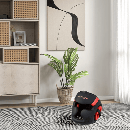 SPORTNOW Capacete de Boxe Capacete MMA com Correia Ajustável Protetor de Cabeça para Grappling Sparring Artes Marciais Karate Tamanho L Vermelho e Preto
