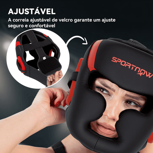 SPORTNOW Capacete de Boxe Capacete MMA com Correia Ajustável Protetor de Cabeça para Grappling Sparring Artes Marciais Karate Tamanho L Vermelho e Preto