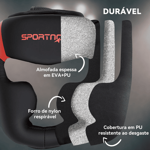 SPORTNOW Capacete de Boxe Capacete MMA com Correia Ajustável Protetor de Cabeça para Grappling Sparring Artes Marciais Karate Tamanho L Vermelho e Preto