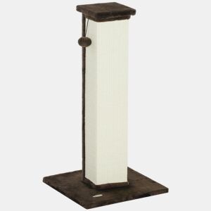 PawHut Poste Arranhador para Gatos Altura 81 cm Arranhador para Gatos com Poste de Sisal e Bola Suspensa 41x41x81 cm Marrom e Creme