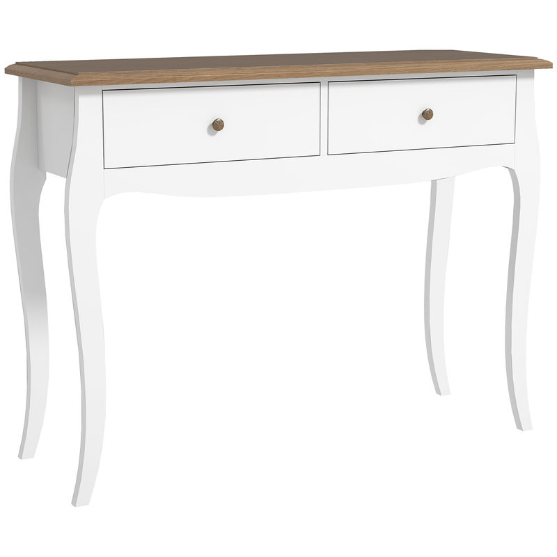 Homcom mesa de consola 100x35x76,5 cm mesa de entrada con 2 cajones consola para recibidor estilo francés para pasillo dormitorio salón blanco y