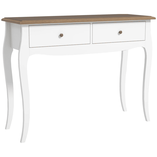 HOMCOM Consola 100x35x76,5 cm com 2 Gavetas Mesa de Entrada Estilo Francês para Corredor, Quarto ou Sala de Estar Branco e Castanho Escuro