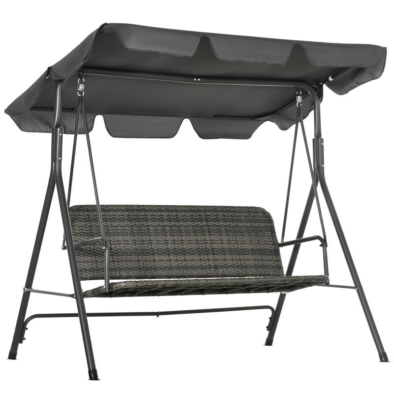 Outsunny columpio de jardín exterior de 3 plazas balancín de jardín exterior con toldo ajustable asiento de ratán pe y reposabrazos para balcón terraza patio carga 240 kg 167x112x153 cm gris